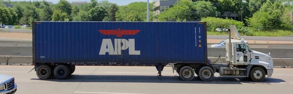 40ft shipping container on a truck chassis